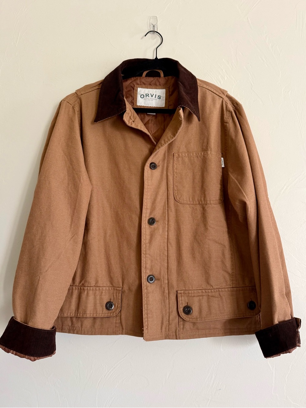 Orvis Men’s Canvas Chore Jacket Cropped Barn Jacket Corduroy Collar Brown